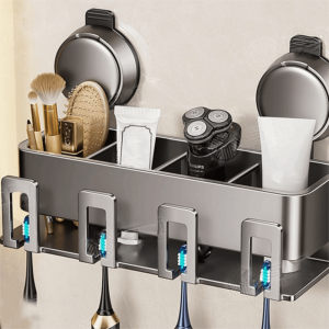 SAVVYSHELF Punch-free Toothbrush Rack No Drilling Suction Cup Wall-mounted Toothbrush Storage Rack 2/3/4 Person Bathroom Toothpaste Rack Bathroom Household Shelf Accessories