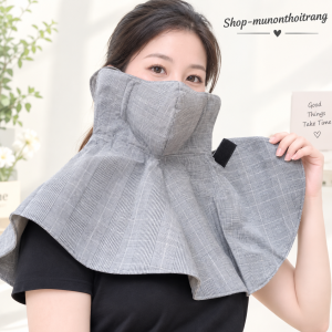 Khẩu trang chống nắng che vai cổ dạng yếm lớn dán sau gáy nhiều màu 3 lớp vải