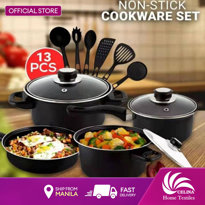 Random Color 13 Pcs Kitchenware Cookware Set Non-Stick /Soup Pot / Fry ...