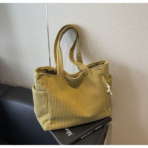 ZEFAN 【COD】กระเป๋าถือผ้าลูกฟูกลําลองพร้อมซิปปิดแสงและสายสะพายไหล่คงที่ความจุขนาดใหญ่กระเป๋าถือพร็อพทุกวันสีทึบ