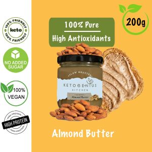 Ketogenius Kitchen Pure Almond Butter Smooth (200g) - Unsweetened Zero Sugar Added Diabetic friendly Keto Low Carb Natural Vegan No Added Oil