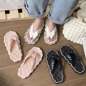 SFHDHETRR Soft Sole Bowknot Flip Flops Women Anti Slip Wave Slides Sandals Korean Style Sweet Flat Bottom Slippers Summer