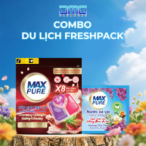 Combo Du Lịch FreshPack Maxpure Gồm Túi Viên Giặt 4in1 (Đắm Say) và Dây Nước Xả 10 Gói (Thư Thái)
