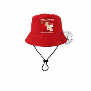 Topi bucket Anak Laki Laki Perempuan Warna Merah sablon Indonesia HUT RI