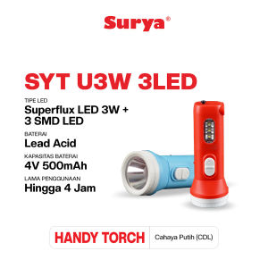 Surya Flashlight Tahan Air & Debu LED Multifungsi Rechargeable SYT U3W 3SMD Cahaya Putih 4 Jam