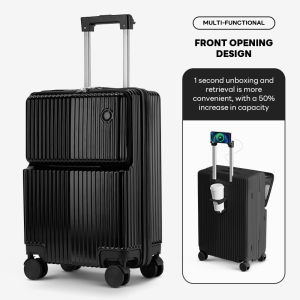 Front Opening Boarding Case Luggage Bag Travel 20/24 INCH Multifunctional USB Charging Suitcase Luggage