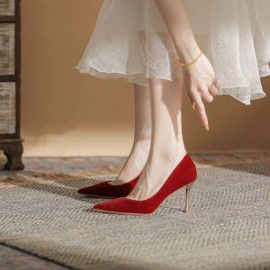 Free Shipping New Retro Wedding Shoes For Women Red Suitable For Everyday Wear And Weddings High Heels With Rhinestone Embellishments Stiletto Heels Bridal Shoes Single Shoes For Women