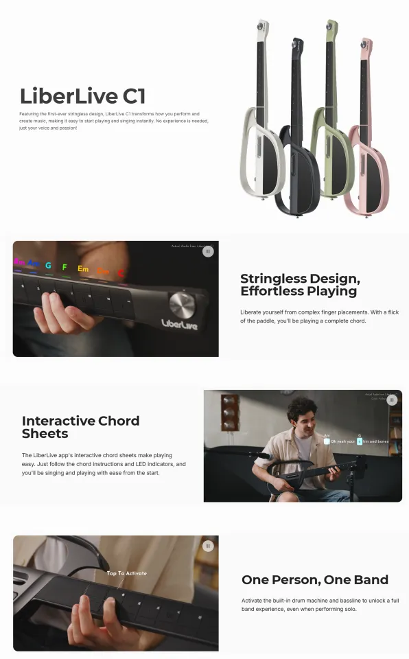 LiberLive C1 Stringless Foldable Smart Travel Guitar Fusion