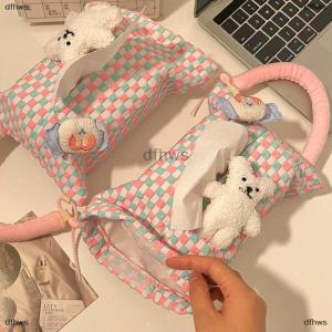 [COD] dfhws Pink Plaid Fabric Tissue Box Portable Hanging Tissue Case Living Room Container Home Car Towel Napkin Holder Home Decoration