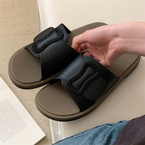 Xixitiao Dép xăng đan một chữ độc đáo phong cách Ins dép ngoài trời mùa hè phẳng thời trang khối Màu Retro kỳ nghỉ thường ngày đi biển