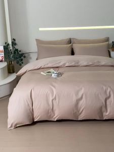 High-End Solid Color Cotton Bedding Set Four-Piece Set Pure Cotton Bed Sheet Single Duvet Cover Bed Skirt Three-Piece Set Light Luxury High-End Feel Bedding LZD