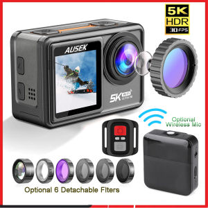 AUSEK S81TRW Action Camera 5K 4K60FPS 48MP DVR EIS With Optional Filters 5X Zoom 1080P Webcam Vlog Wi-Fi Sports Cam With Remote