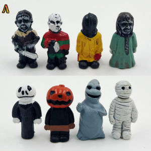 8Pcs/set Mini Halloween Figure Set Horror Pumpkin Ghost All Saints Day Jason Freddy Clown Vinyl Figurine Doll Decoration