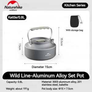 Naturehike Lightweight Tableware Pot Frying Pan Kettle Folding Handle Portable Camping Outdoor Cookware Picnic Aluminum Alloy