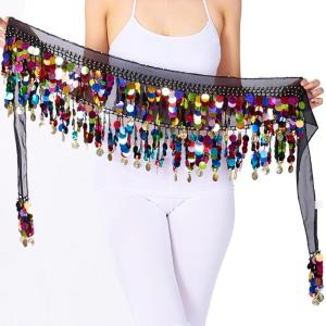 Lấp lánh trang phục múa bụng thắt lưng eo chiffion khăn với Blingbling Sequins giai đoạn nhảy múa cho thấy Sequins thực hành