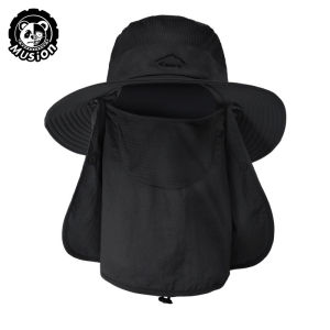 Musion หมวกแดดน้ำหนักเบาแห้งรวดเร็ว UPF 50 + ฝาคอถอดได้สำหรับการตกปลา การเดินป่าชายหาด