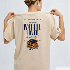 [Local Stock] HBESTY  Waffle Lover Social Club Blueberry Graphic Boxy Women Tee Breakfast Food Slogan Top Soft Cotton Blouse Brunch Lover Holiday Gift