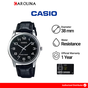 Jam Tangan Pria Casio MTP-V001L-1B Black Dial Black Leather Strap