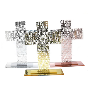 Acrylic Priest Father Scriptures for Cross with Stand Religious Church Standing Crucifix Catholic Prayer Relics Ornament