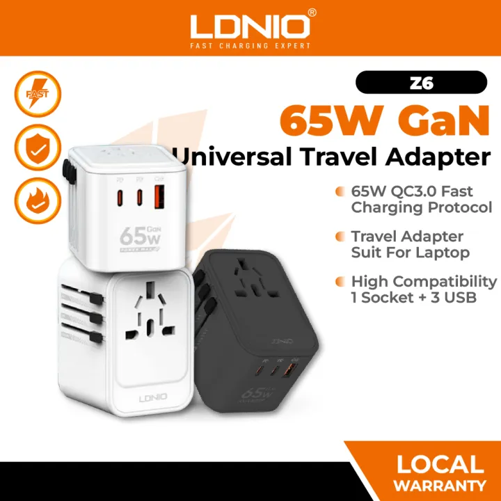 LDNIO Z6 65W GAN UNIVERSAL TRAVEL ADAPTER PD 65W + QC3.0 SUPER FAST CHARGER
