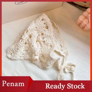 [PAM] Fashion Knitted Headscarf Hat French Pastoral Style Triangle Headband Handmade Crochet Headband Towel Retro Flower Headscarf