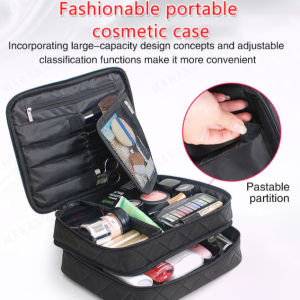 Korean Womens Makeup Bag with Dustproof Compartment DoubleLayer Nylon Toiletry Bag