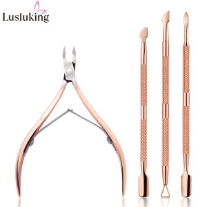 Lusluking 2/3/4Pcs Cuticle Nippers and Cuticle Pusher Manicure Tools Set Stainless Steel Nail Cuticle Remover Cutter Clippers Tool for Gel Nail Art