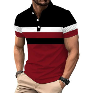 SHUNAICHI  Simple Stripes Graphic Polo Shirt For Men Color Block 3D Printed Shirts Summer Oversized Short Sleeve Tees Lapel Tops T-Shirts