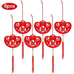 【🔥CNY 2025】Polocat 6pcs Chinese New Year Outdoor Scene Layout Flocking Red Decor Decoration Festival Bonsai Money Tree Pendant(In stock) ship wthin 24 hours