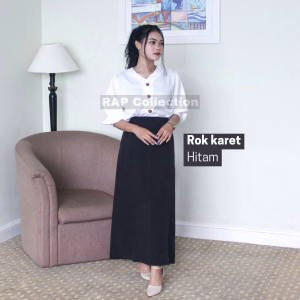 RAP collection - Rok A Pinggang Full Karet Syakira warna Hitam-Rok Syakira-Rok Kerja-Rok Hitam