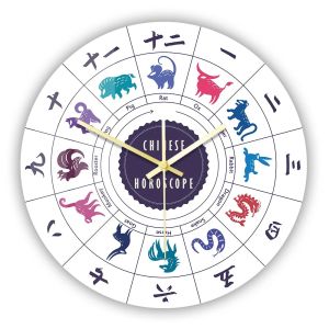 xpkQ 12 Chinese Lunar Horoscope Animals Elements Wall Clock Astrology Home Decor Old Chinese Zodiac Signs Minimalist Feng Shui Clock Q8H3K