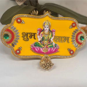 Reusable Shubh Labh Hanging for Door | Lakshmi Ganesha & Trishul Design | Decorative Wall & Entrance Décor with Studded Stones | (Pack of 1 Pc)