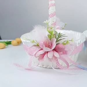 Portable Floral Woven Basket Polyester Craft For Wedding Birthday Indoor Outdoors Decoration Decorative Accent