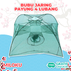 Miloku Perangkap Bubu Payung 4 Lubang Alat Jaring Pancing Jala Ikan Udang Kepiting Lele Lobster Sungai Laut Danau Fish Trap Net