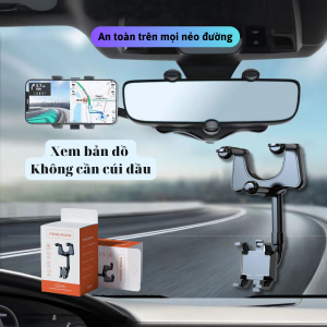 Kẹp điện thoại kẹp kính chiếu hậu xe hơi xoay 360 độ có thể điều chỉnh độ dài