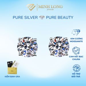 Bông Tai Sương Mai Long Lánh Bạc Ý 925 Cao Cấp Xi Vàng Trắng 5 lớp Đính Kim Cương Moissanite Kèm Kiểm Định GRA Chính Hãng