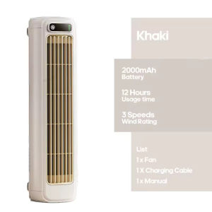 Portable Air Circulator 2000mAh Desktop Mini Rechargeable Fan Wall Non-drilling Silent Tower Fan 3 Speeds Adjustable