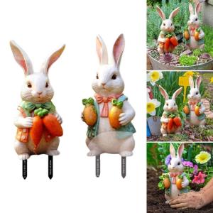 2pcs Easter Vườn Cổ phần đầy màu sắc thỏ điêu khắc trang trí sân cho lễ kỷ niệm mùa xuân chịu mưa nắng trang trí