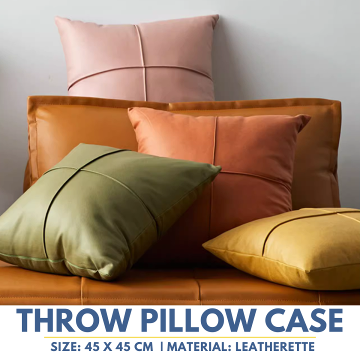 Decorative Throw Pillow Case Solid Color Leather Cushion Case