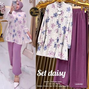 Setelan Rayon Crinkle Floral Modern untuk Wanita - Daisy Set Warna Pastel