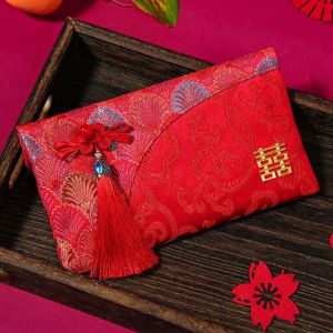 GAOSU Thêu Phong bì đỏ brocade Những lời chúc tốt đẹp nhất Lời chúc phúc Tiền lì cưới Dung lượng lớn Nút Túi đỏ Tết Nguyên Đán