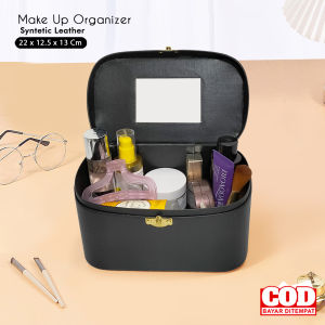Pouch make up cewek travel organizer tempat alat rias beauty case polos tas kosmetik kulit sintetis