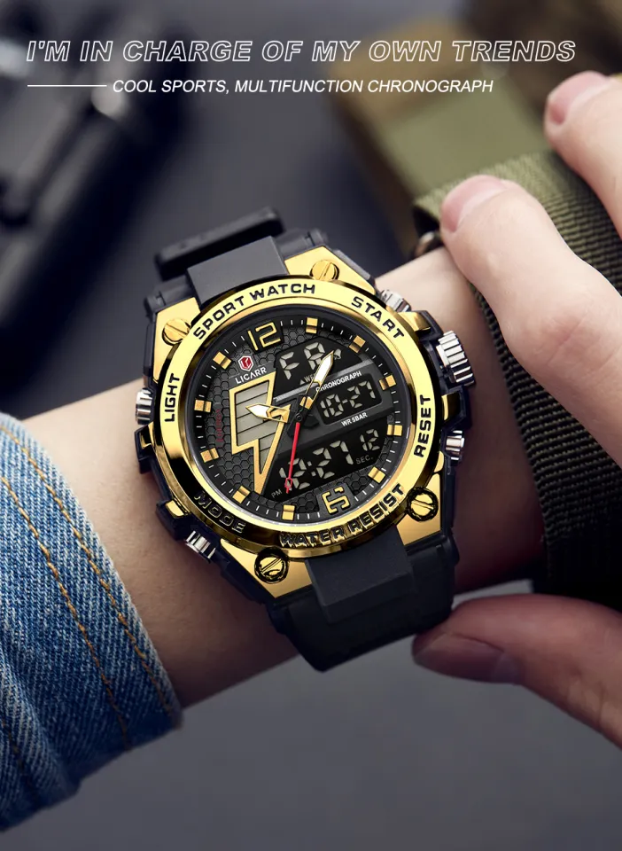 LICARR นาฬิกาผู้ชายของแท้,นาฬิกาแฟชั่นลำลองทหารสปอร์ตกันน้ำชาย