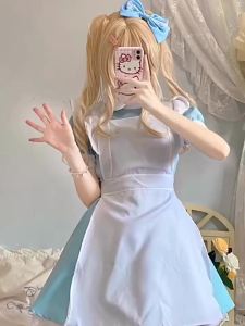 Halloween Japanese Style New Cute Maid Costume cos Alice Girly Lolita Maid Dress Two-Dimensional