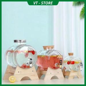 Bình thủy tinh đựng nước có vòi tặng kèm chân gỗ dung tích 1L - 3L - 5L Bình thủy tim ngâm rượu lắp gỗ bần