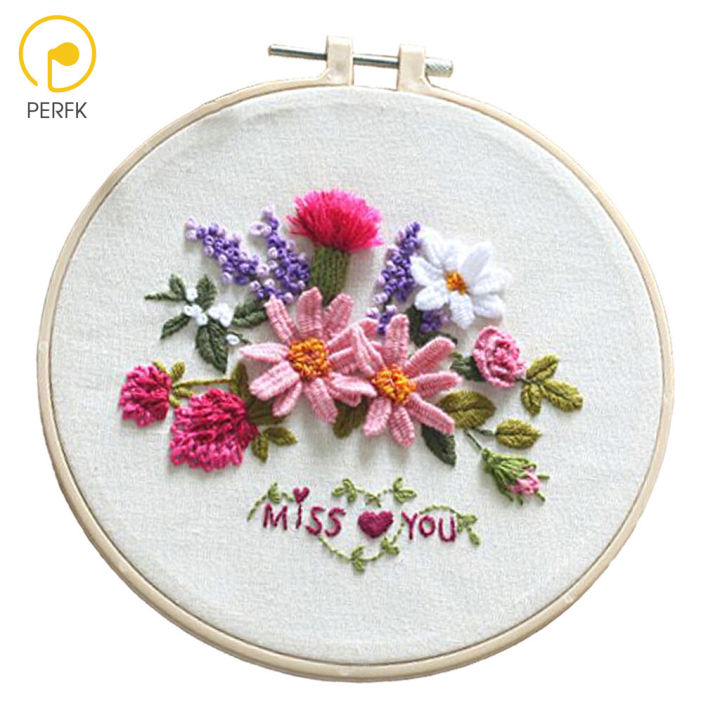 Perfk Floral Embroidery Kit Pre-printed Traditional Cross Stitch 