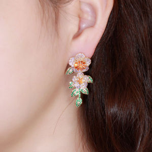 SEQUITO Delicate Geometric Flower Drop Dangle Earrings Gold Plated Inlaid Multicolor CZ Crystal Plant Jewelry Accessories for Women SE422