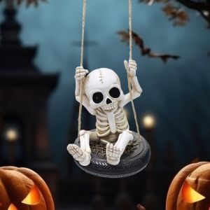 TEWUB Funny Tire Swing Skeleton Pendant Vintage Resin Crafts Tree Hanging Decoration Holiday Ornament Realistic Hanging Garden Statue Autumn