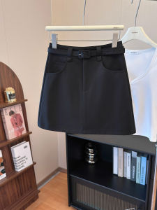 COD with belt ~ fashionable simple solid color A-line skirt Korean style super popular high-waisted anti-exposure denim cotton skirt 99242026 new arrival