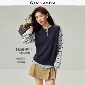 Giordano Beau Monde Women Half zip crewneck knit vest Free Shipping 13356648